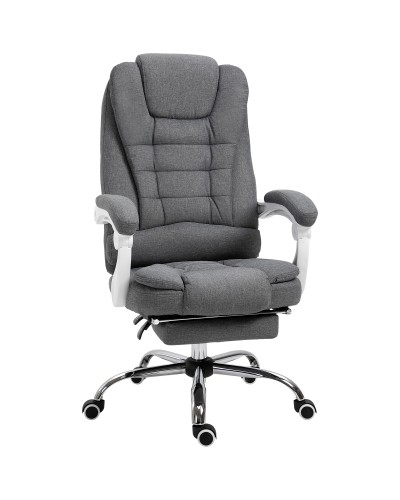 Reclining Office Chair with Retractable Footrest and High Back in Fabric, Grey