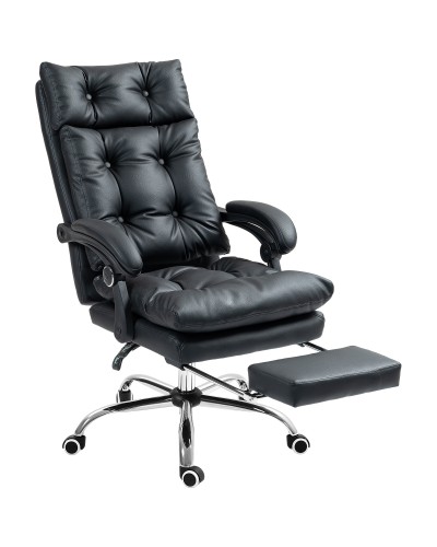  Poltrona da Ufficio in Finta Pelle con Schienale Reclinabile 135° e Poggiapiedi Estraibile, Nero