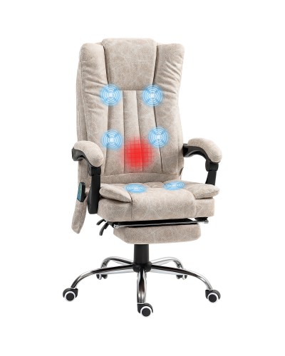  Sedia da Ufficio Massaggiante e Riscaldante con Poggiapiedi, in Microfibra, 62x70x113-120 cm, Crema