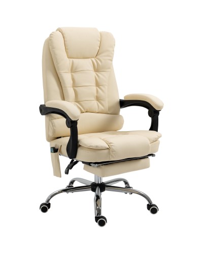 Adjustable Height Ergonomic Massage Recliner with 6 Vibration Points, 65x160x104 cm, Cream