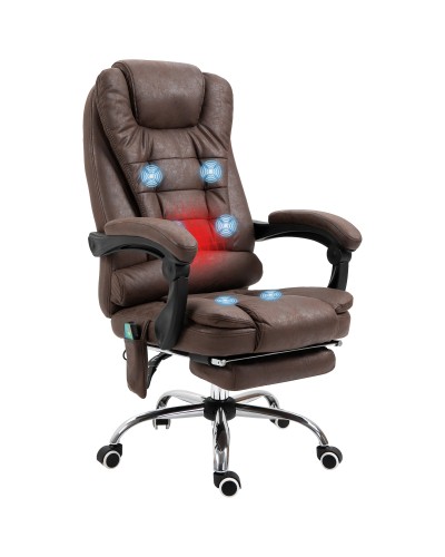 Massaging Heated Office Chair with Reclining Feature and Adjustable Height, Brown