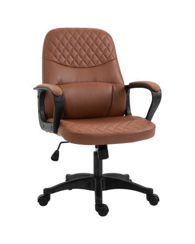Rocking Office Chair with 2 Massage Points & USB Port, Brown Faux Leather Ergonomic Desk Chair with Adjustable Height