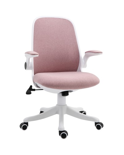 Ergonomic Height Adjustable Velvet Effect Fabric Office Chair, 62.5x60x94-104 cm, White and Pink