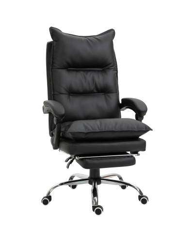  Poltrona da Ufficio in Finta Pelle Nera, Sedia Direzionale Altezza Regolabile con Schiena Alta Reclinabile 155° e Poggiapiedi