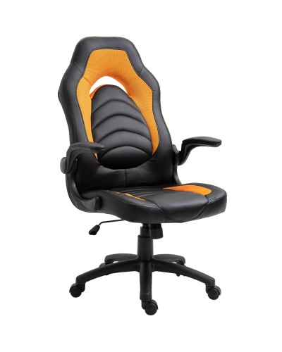 Yellow Faux Leather Gaming or Office Chair, Foldable Armrests, Adjustable Backrest and Height 117-127cm
