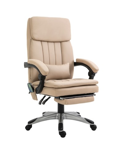 PU Leather Reclining & Height Adjustable Massage Office Chair, 67x69x106.5-114.5cm Beige
