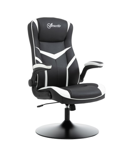  Poltrona da Gaming da Ufficio Ergonomica, Altezza Regolabile, Base Fissa, Braccioli Pieghevoli Nero e Bianco
