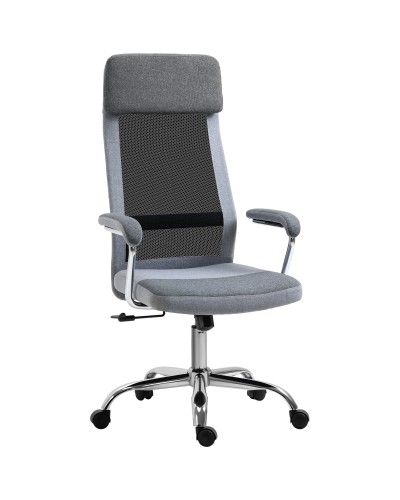 Ergonomic Swivel Office Chair, Adjustable Height and Rocking, Mesh Fabric Armchair 65x67x119-129cm Grey