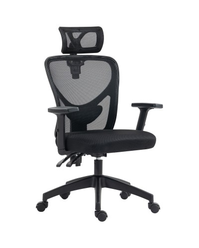  Sedia da Ufficio Ergonomica con Altezza Regolabile, Supporto Lombare e Poggiatesta, 66x61x106-116cm Nero