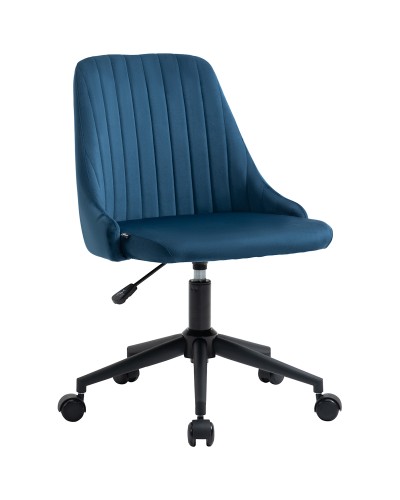 Blue Velvet Office Chair Adjustable Height Ergonomic Swivel 360° with Wheels, 50x58x77-87cm
