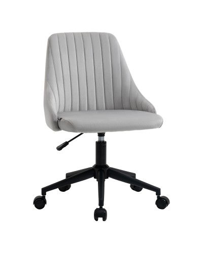 Grey Velvet Office Chair Adjustable Height Ergonomic Swivel 360° with Wheels, 50x58x77-87cm