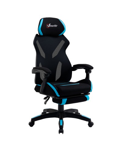 Gaming Chair with Lumbar Support, Ergonomic Office Chair with Adjustable Height in Black and Blue Fabric, 65x65x119-129cm
