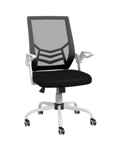 Adjustable Height Ergonomic Office Chair Linen Look Fabric Black and White