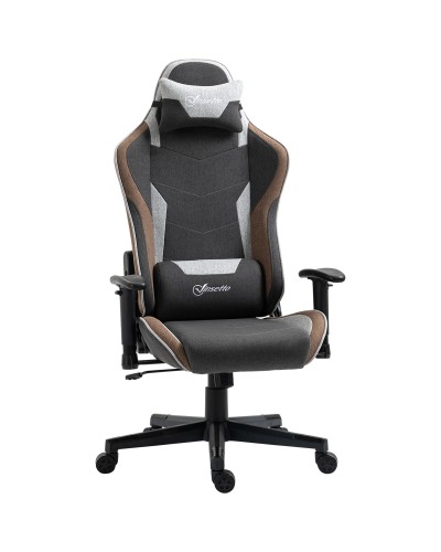  Sedia da Gaming Reclinabile a 150° con Funzione Dondolo, Poggiatesta e Cuscino Lombare, Grigio