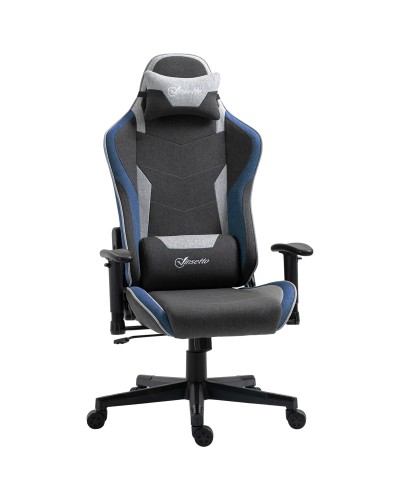  Sedia da Gaming Reclinabile a 150° con Funzione Dondolo, in Tessuto Effetto Lino, 66x53x128-138 cm, Grigio