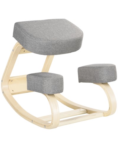  Sedia Ergonomica con Inginocchiatoio in Legno di Betulla e Cuscino imbottito, 51x69x58 cm, Grigia