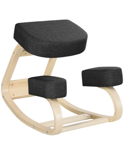  Sedia Ergonomica con Inginocchiatoio in Legno di Betulla e Cuscino, 51x69x58cm, Nero