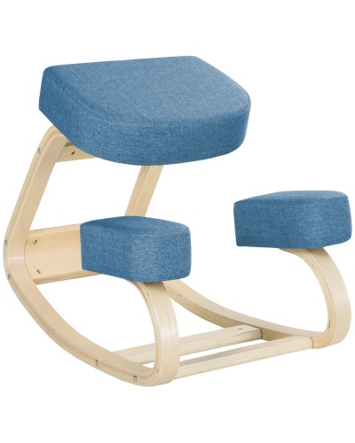  Sedia Ergonomica con Inginocchiatoio in Legno di Betulla e Cuscino, 51x69x58cm, Blu