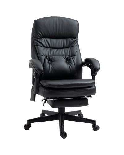  Sedia da Ufficio Massaggiante in Similpelle con Presa USB, 64x69x107-115cm, Nero