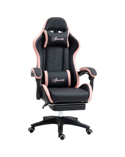  Sedia da Gaming ad Altezza Regolabile con Poggiatesta, 65x65x121-129 cm, Rosa e Nero