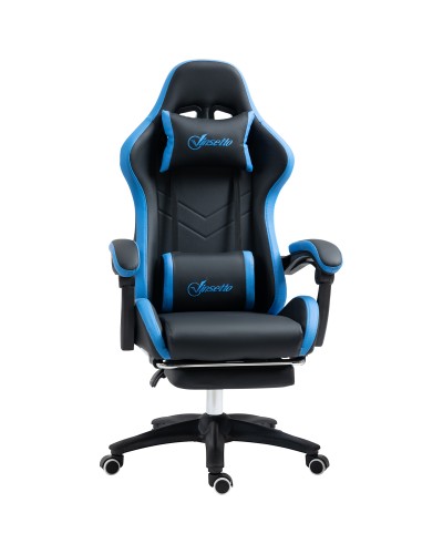  Sedia da Gaming con Altezza Regolabile e Schienale Reclinabile, 65x65x121-129 cm, Blu e Nero