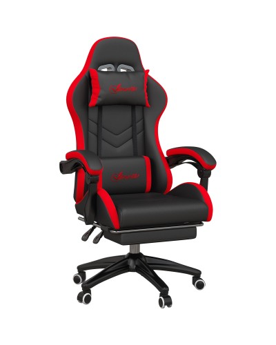  Sedia da Gaming con Altezza Regolabile e Schienale Reclinabile, 65x65x121-129 cm, Nero e Rosso