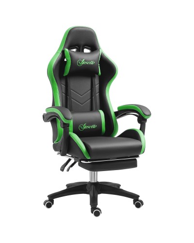  Sedia da Gaming con Altezza Regolabile e Schienale Reclinabile, 65x65x121-129 cm, Nero e Verde