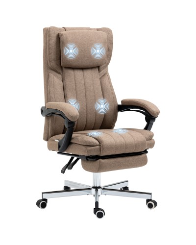 Massage Office Chair with Footrest and Remote, Linen-Look Fabric, 65x61x105-113 cm, Brown