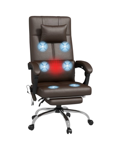PU Leather Massage Office Chair Adjustable Height with Footrest and Remote, 66x67x115-123 cm, Brown