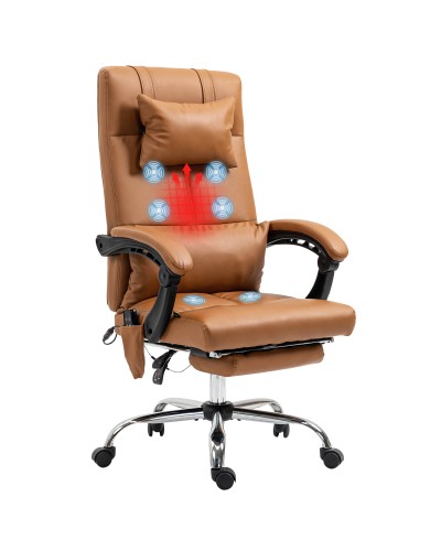 Adjustable Height Massage Chair with Footrest, Faux Leather, 66x67x115-123 cm, Light Brown