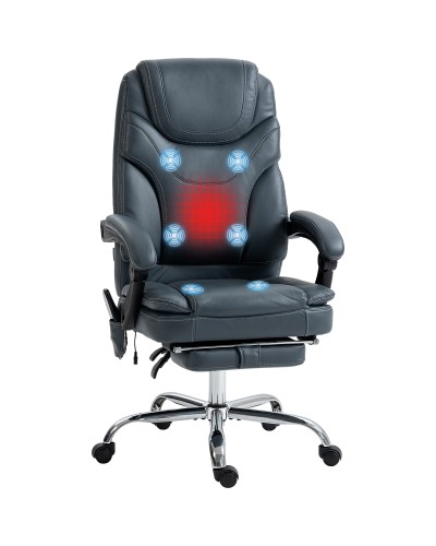 Massage and Heated Office Chair with Footrest, PU Leather & Steel, 67x67x113-121 cm, Grey