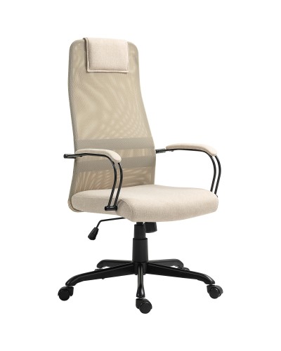  Sedia da Ufficio Ergonomica Girevole con Reclinazione, Altezza Regolabile e Ruote, 58x61x115-125cm, Beige