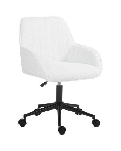  Sedia da Ufficio in Tessuto con Altezza Regolabile, Seduta Girevole e Ruote, Bianco