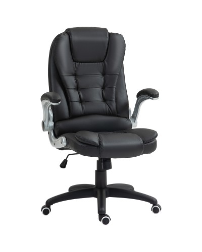 PU Leather Office Chair with Flip-Up Arms, High Back and Rocking Function, Black