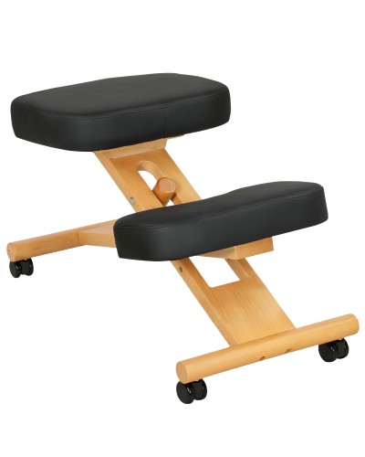  Sedia Ergonomica Posturale con Inginocchiatoio, Altezza Regolabile e Rotelle in Legno, Nero