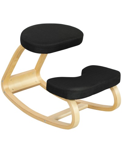 Kneeling Chair with Rocking Motion, Linen-Look Fabric & Birch Wood, 50x73x55 cm, Black