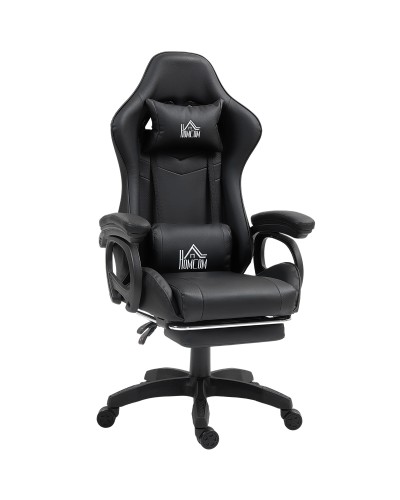  Sedia da Gaming Reclinabile a 125° e Massaggiante in Finta Pelle con Poggiapiedi, 65x68x120-128 cm, Nero