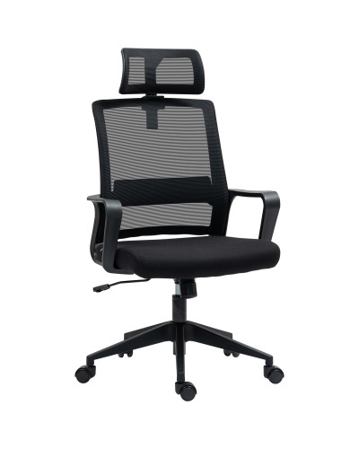 Ergonomic Office Chair with Adjustable Headrest and Height, Rocking Function and Wheels, Black