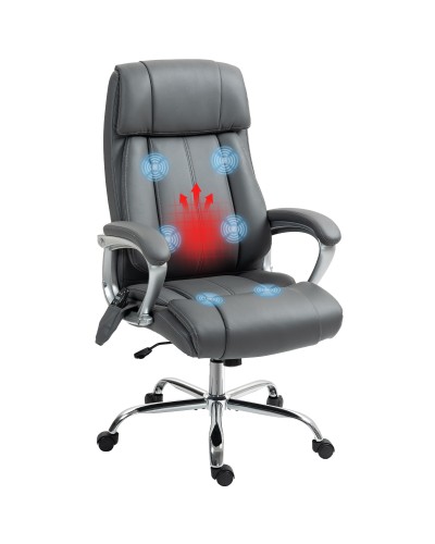  Sedia da Ufficio Massaggiante a 6 Punti e Inclinabile, in pelle PU e Acciaio, 66x72x113-121 cm, Grigio Carbone