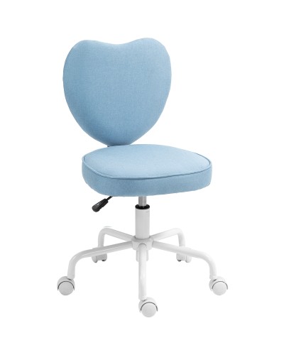  Sedia per Scrivania a Cuore con 5 Rotelle e Altezza Regolabile in Tessuto, 40x50x79-89cm, Azzurro