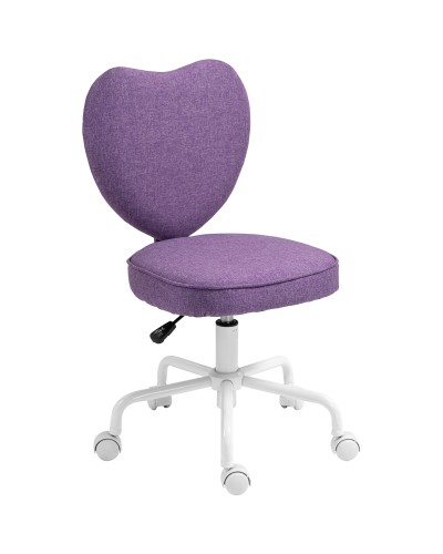 Heart Desk Chair with 5 Wheels and Adjustable Height Fabric, 40x50x79-89cm, Purple