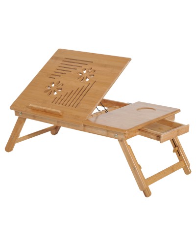 Bamboo Laptop Bed Desk with Cooling System, 55x35x22-32.5cm
