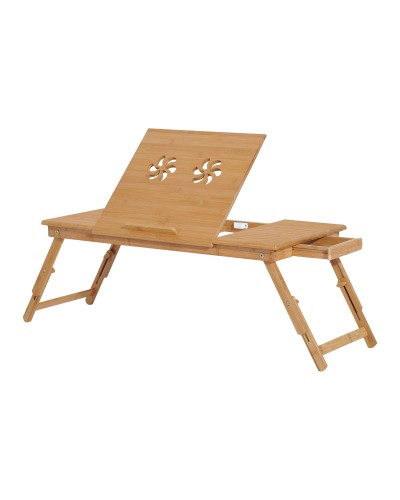 Foldable and Tiltable Bed Desk for Laptop with Drawer, 72x35x22-30, Wood Color