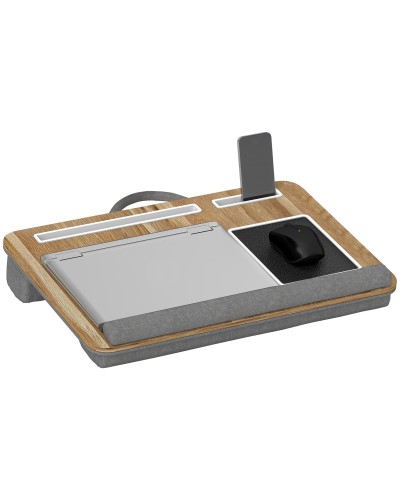  Supporto per Laptop da 15.6" con Tappetino Mouse e Poggia Polsi, Slot per Tablet e Smartphone, Rovere
