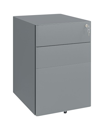  Cassettiera da Ufficio 3 Cassetti in Acciaio con Serratura e Rotelle, 39x48x59cm, Grigio