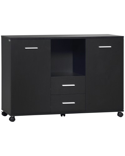 Multifunctional Office Cabinet with 360° Wheels, for Printers and Files, Black Wood 100x40x71cm