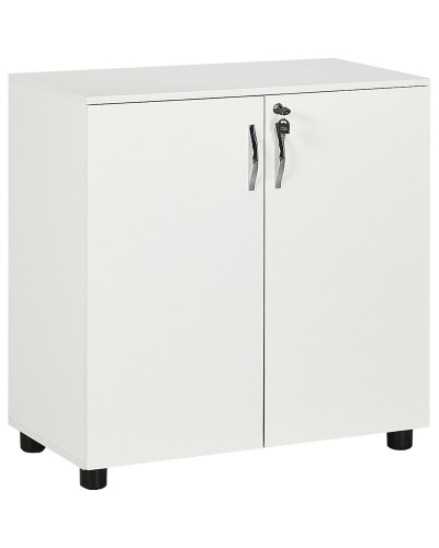 Multipurpose Office Cabinet with Lock, 2-Door Wooden Filing Cabinet with Internal Shelf, White, 80x40x80cm