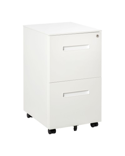 Mobile Office File Cabinet with Wheels, 2-Drawer Locking Filing Cabinet with Steel Keys, 39x48x67cm, White