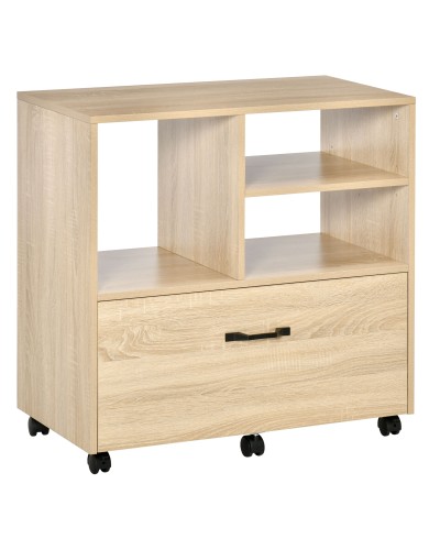 Mobile Multiuso per Ufficio Porta Stampante con 5 Ruote e Ripiano Regolabile, 77x40x73cm - Legno