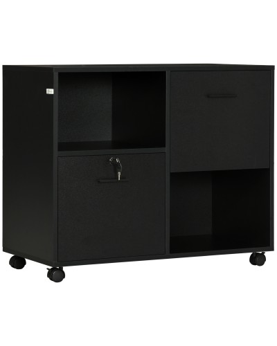 Office Cabinet with 2 File Drawers and Shelves, Locking Wheels, 80x40x66cm, Black